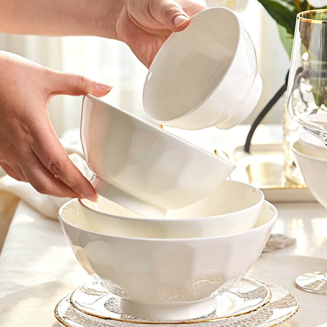 White Ceramic Rice Bowl for Home