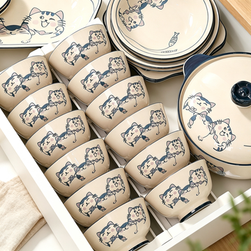 Cute Cat Bowl and Plate Dinnerware Set
